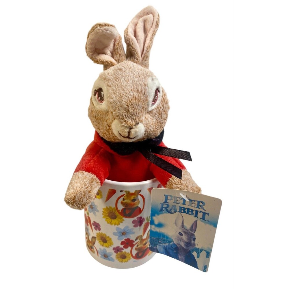 Peter Rabbit Flopsy 8” Plush In Mug Cup With Sunflowers Bunnies